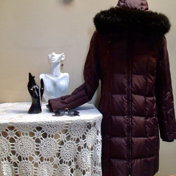 MICHAEL by Michael Kors Long Down Puffer Jacket Faux Fur Hood Sz LG - Picture 12 of 15